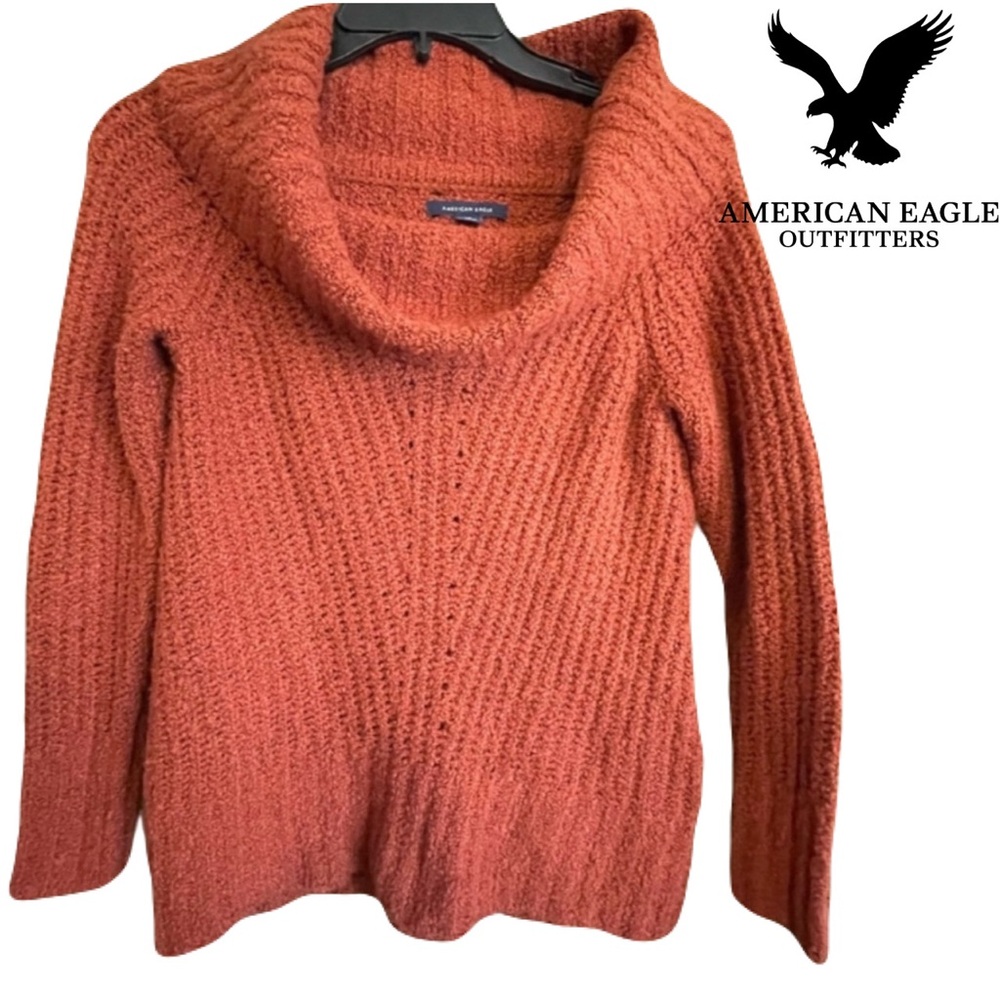 American Eagle Size XXS Burnt Orange Cowl Neck Knot Knit Sweater
